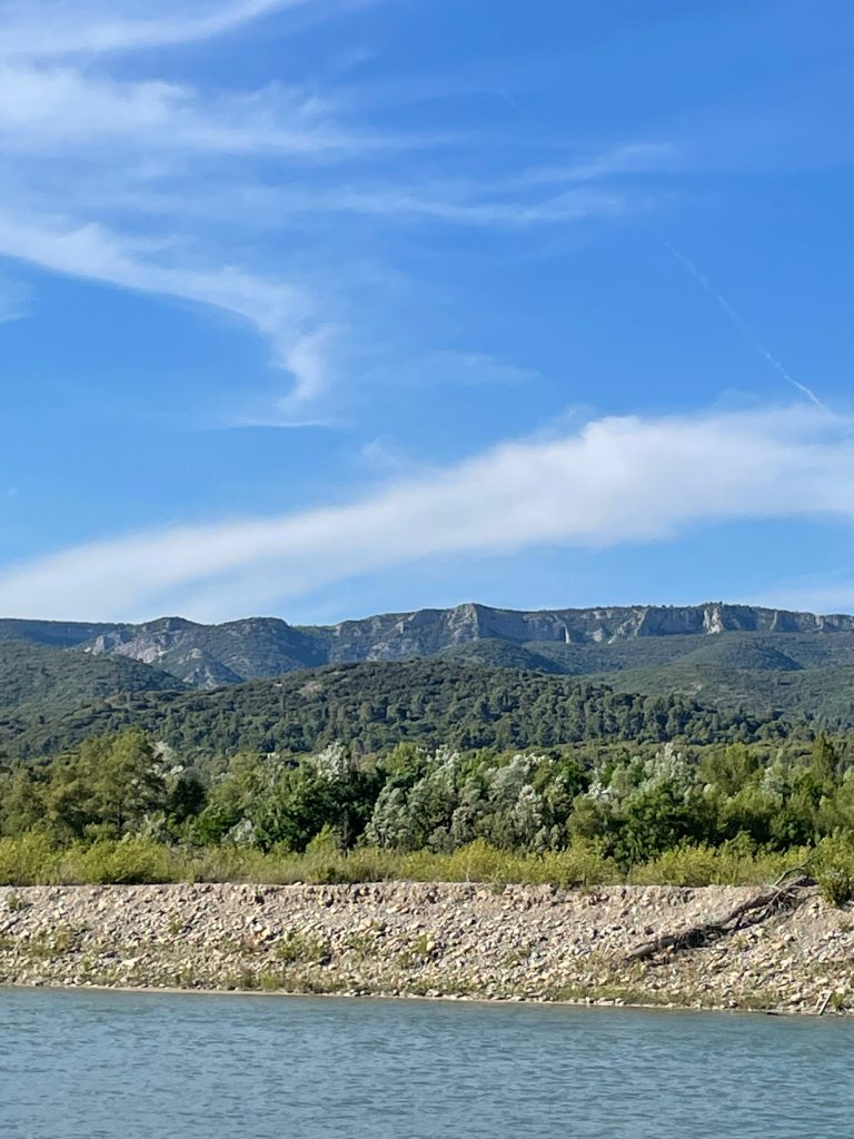 Alpilles as seen from across the Druance's river bed with the Durance river in the foreground