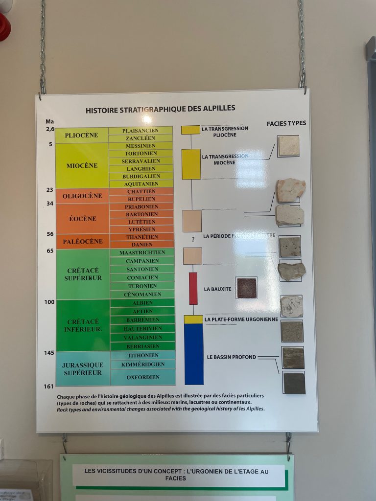 Geological stratigraphy times of the Alpilles taken at the Museum of Orgon &  dating from Superior Jurassic to the Pliocene.