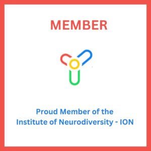 logo of ION institute of NEURODIVERSITY with MEMBER written in big and underneath the logo Proud member of the Institute of Neurodiversity ION 
